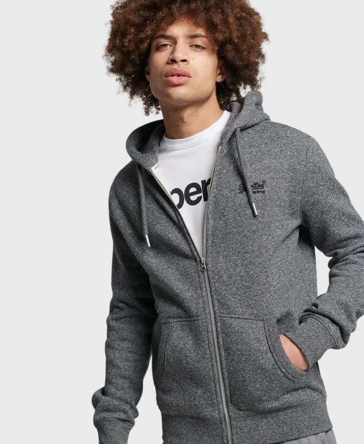 Superdry M2012400A Vintage Logo Zip Hoodie Dark Grey
