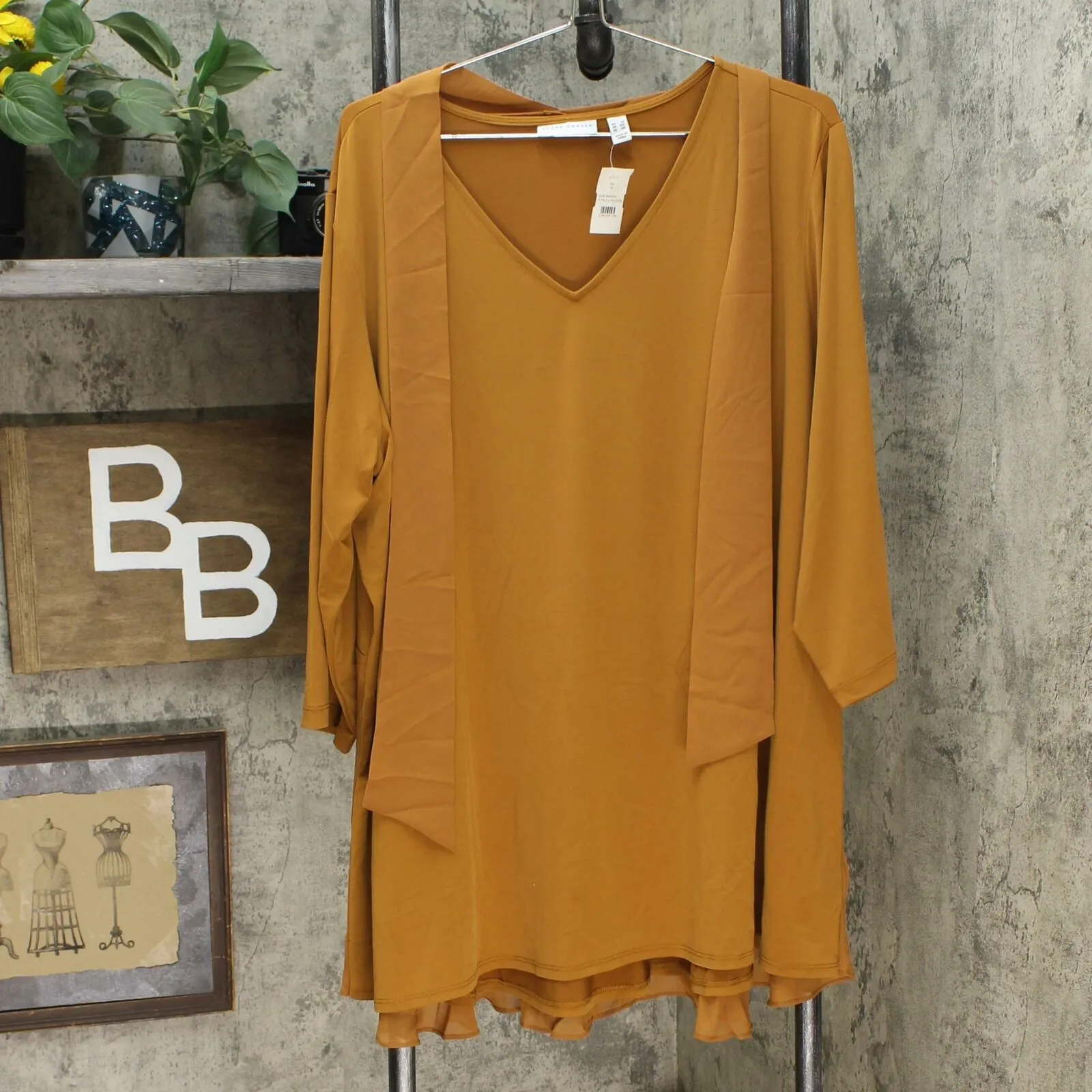 Susan Graver Women's Plus Size Chiffon Overlay Peplum Back Liquid Knit Top