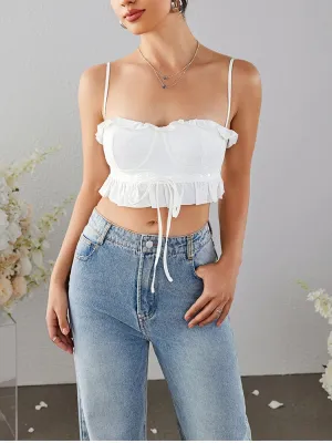 Sweet Ruffled Jacquard Tie-Up Crop Top