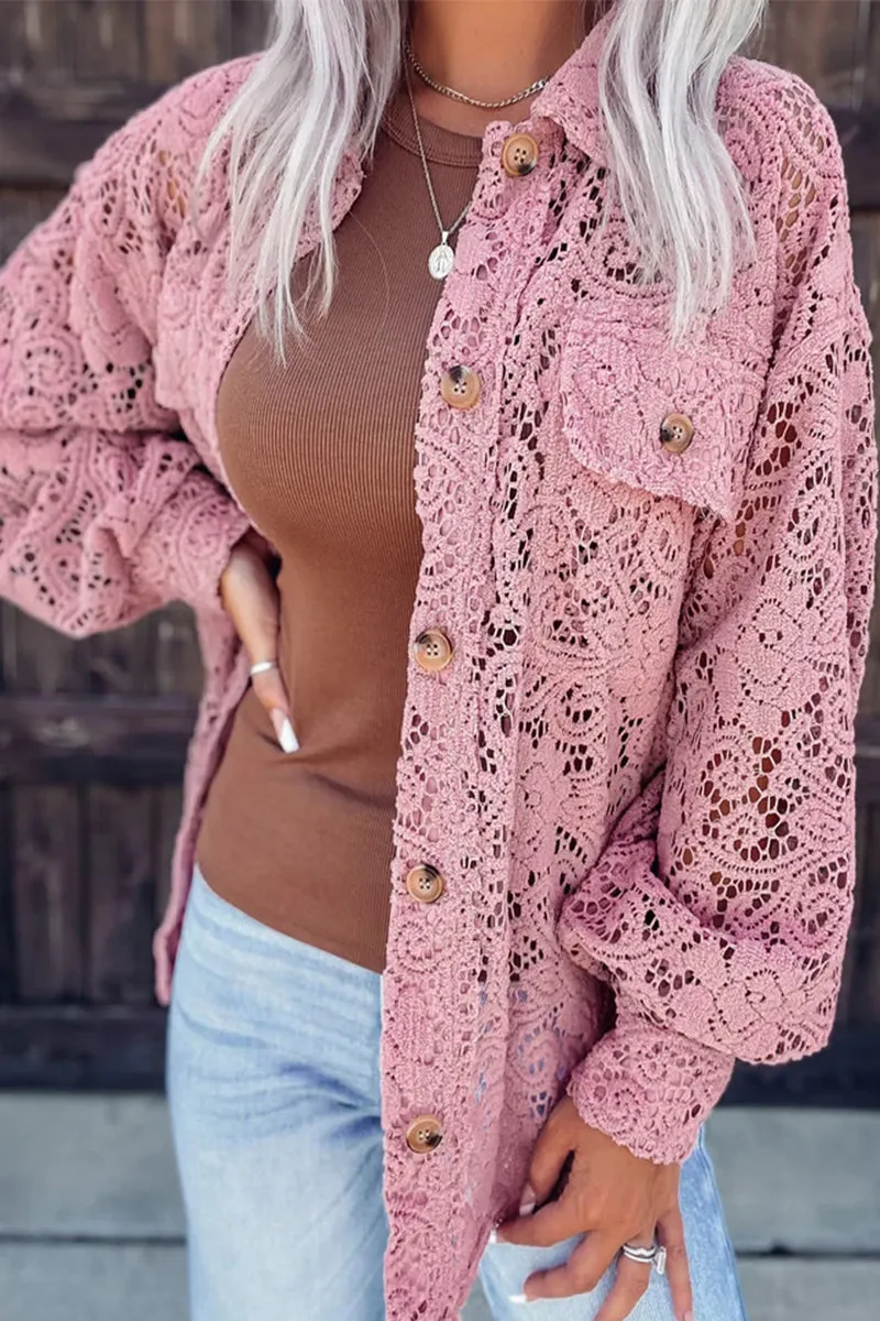 Sweet Street Solid Lace Turndown Collar Tops