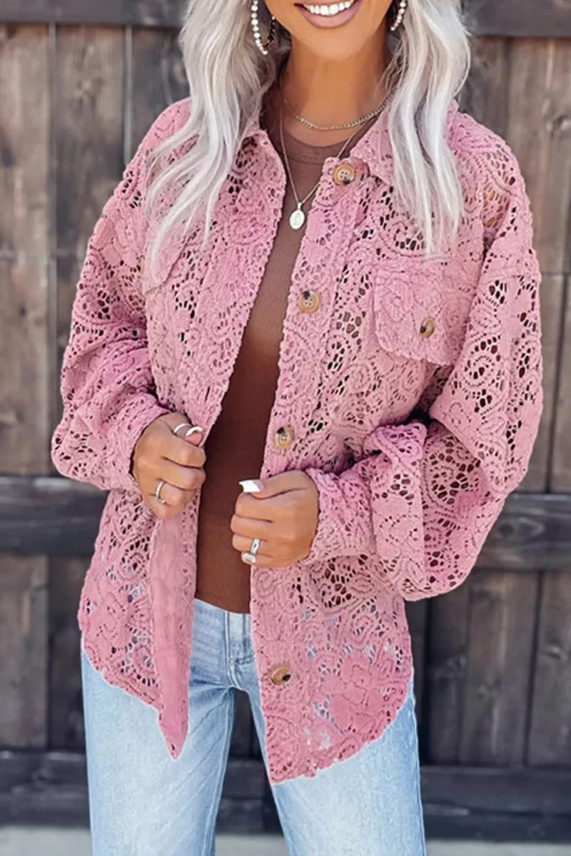 Sweet Street Solid Lace Turndown Collar Tops