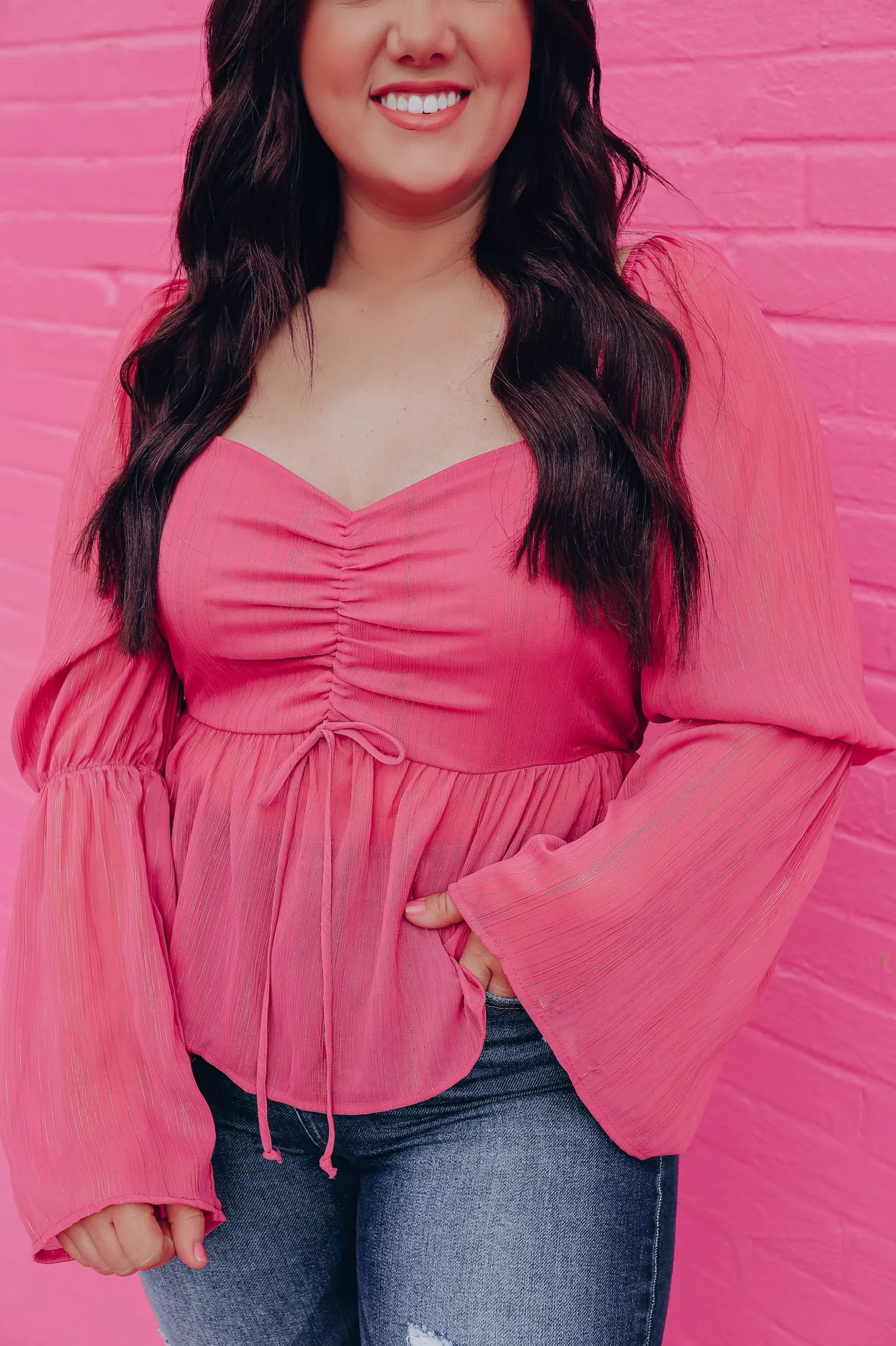 Sweetheart Chiffon Peplum Blouse - Magenta