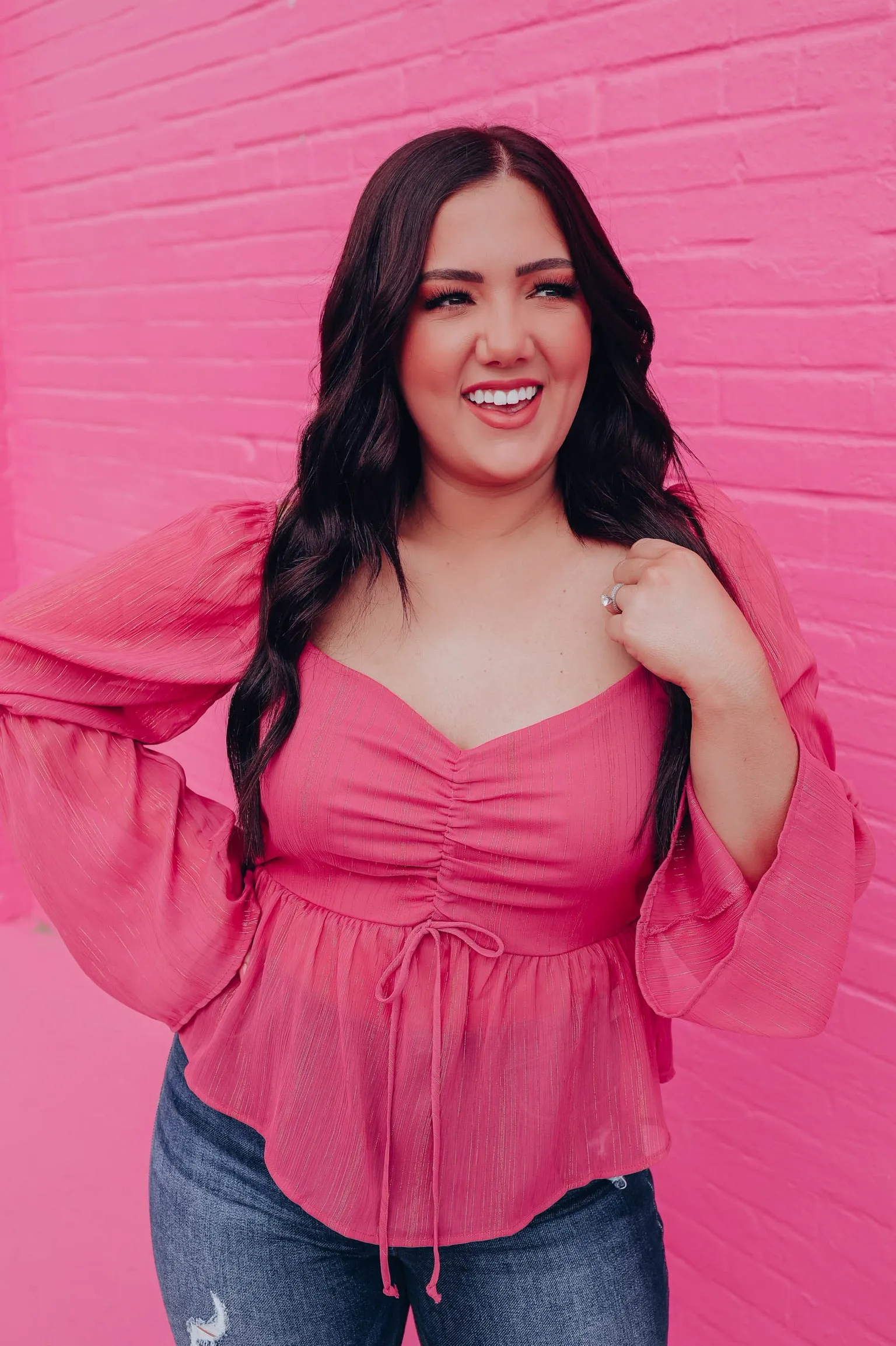 Sweetheart Chiffon Peplum Blouse - Magenta