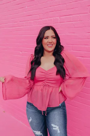 Sweetheart Chiffon Peplum Blouse - Magenta