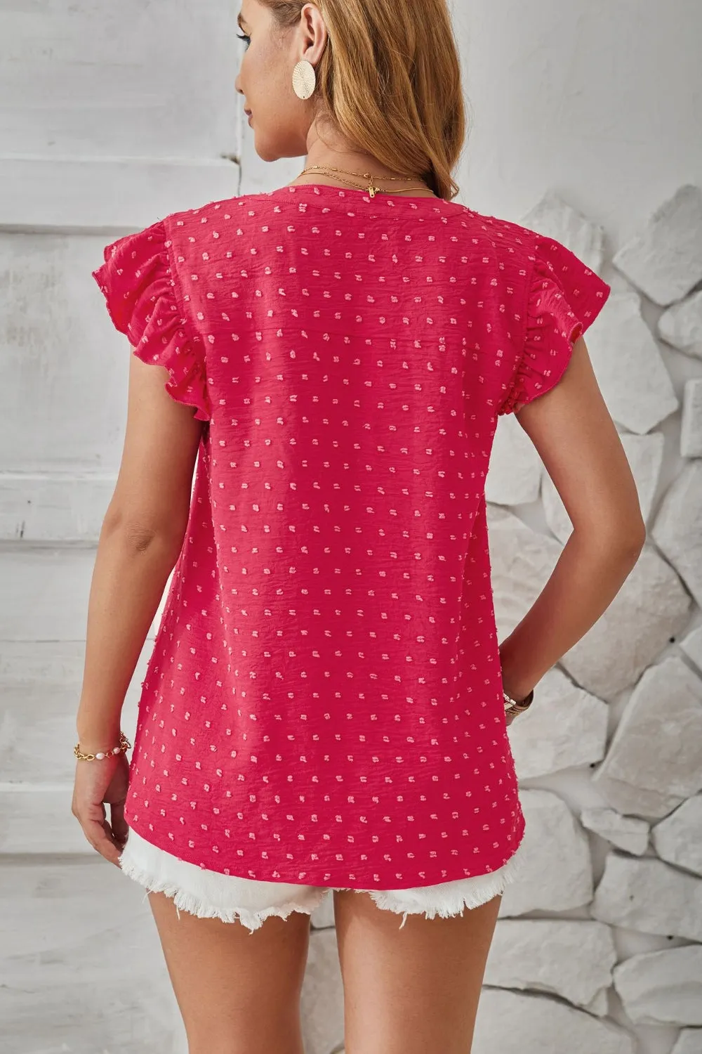 Swiss Dot Ruffled Cap Sleeve Top (4 Colors)