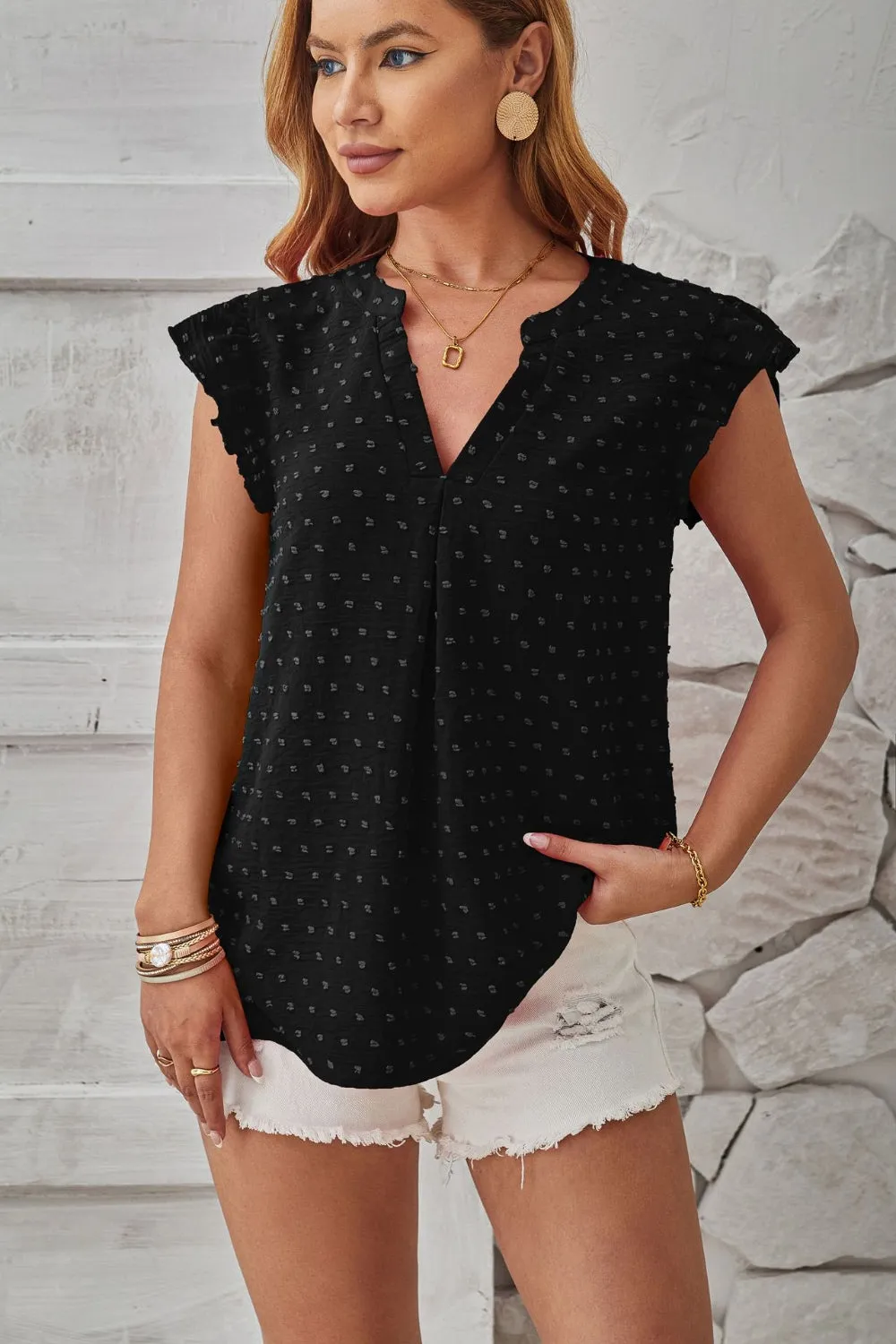Swiss Dot Ruffled Cap Sleeve Top (4 Colors)