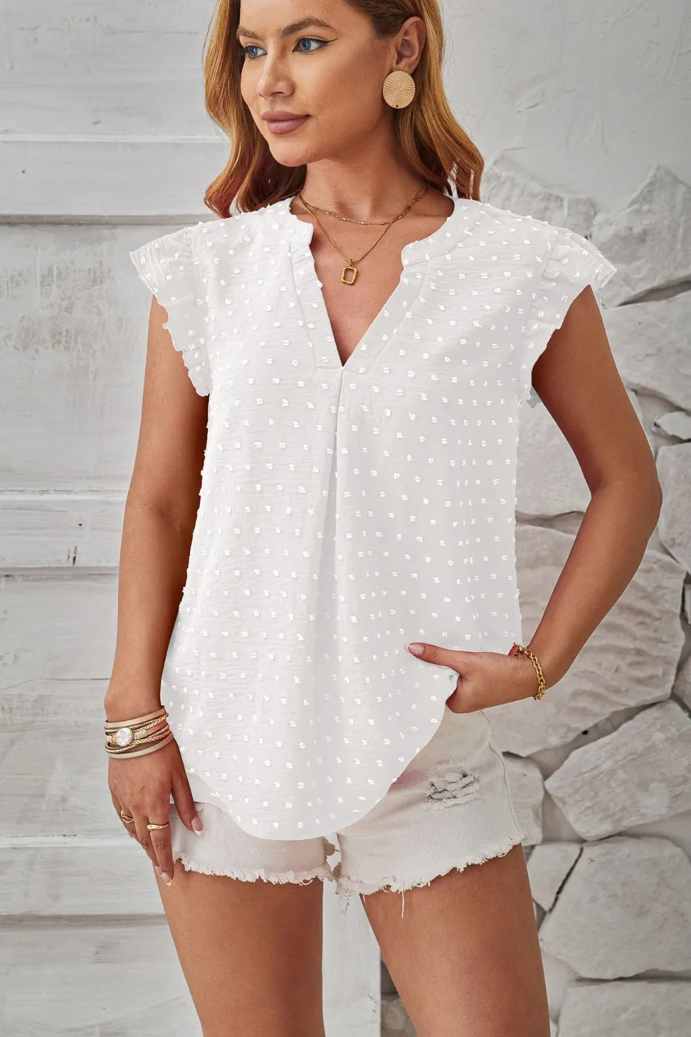 Swiss Dot Ruffled Cap Sleeve Top (4 Colors)