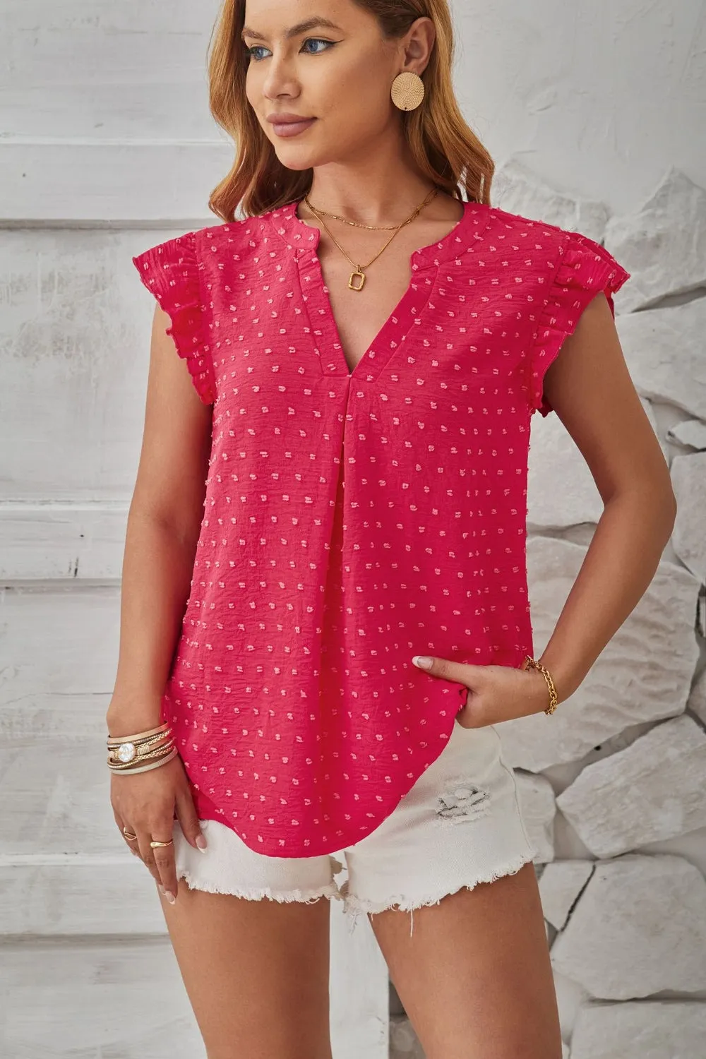 Swiss Dot Ruffled Cap Sleeve Top (4 Colors)
