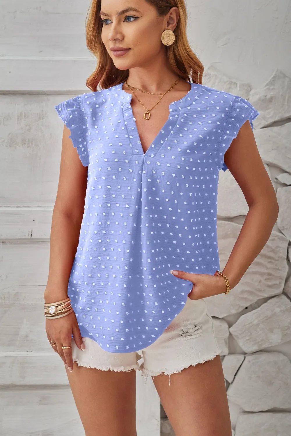 Swiss Dot Ruffled Cap Sleeve Top (4 Colors)