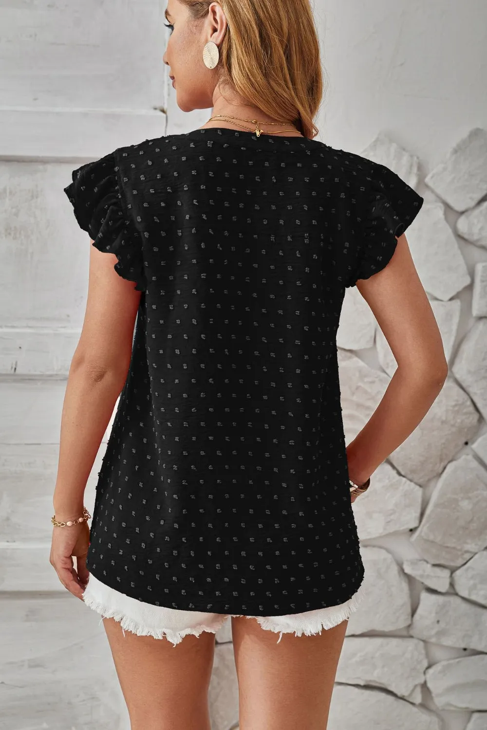 Swiss Dot Ruffled Cap Sleeve Top (4 Colors)