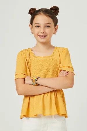 Swiss Dot Ruffled Flutter Sleeve Peplum