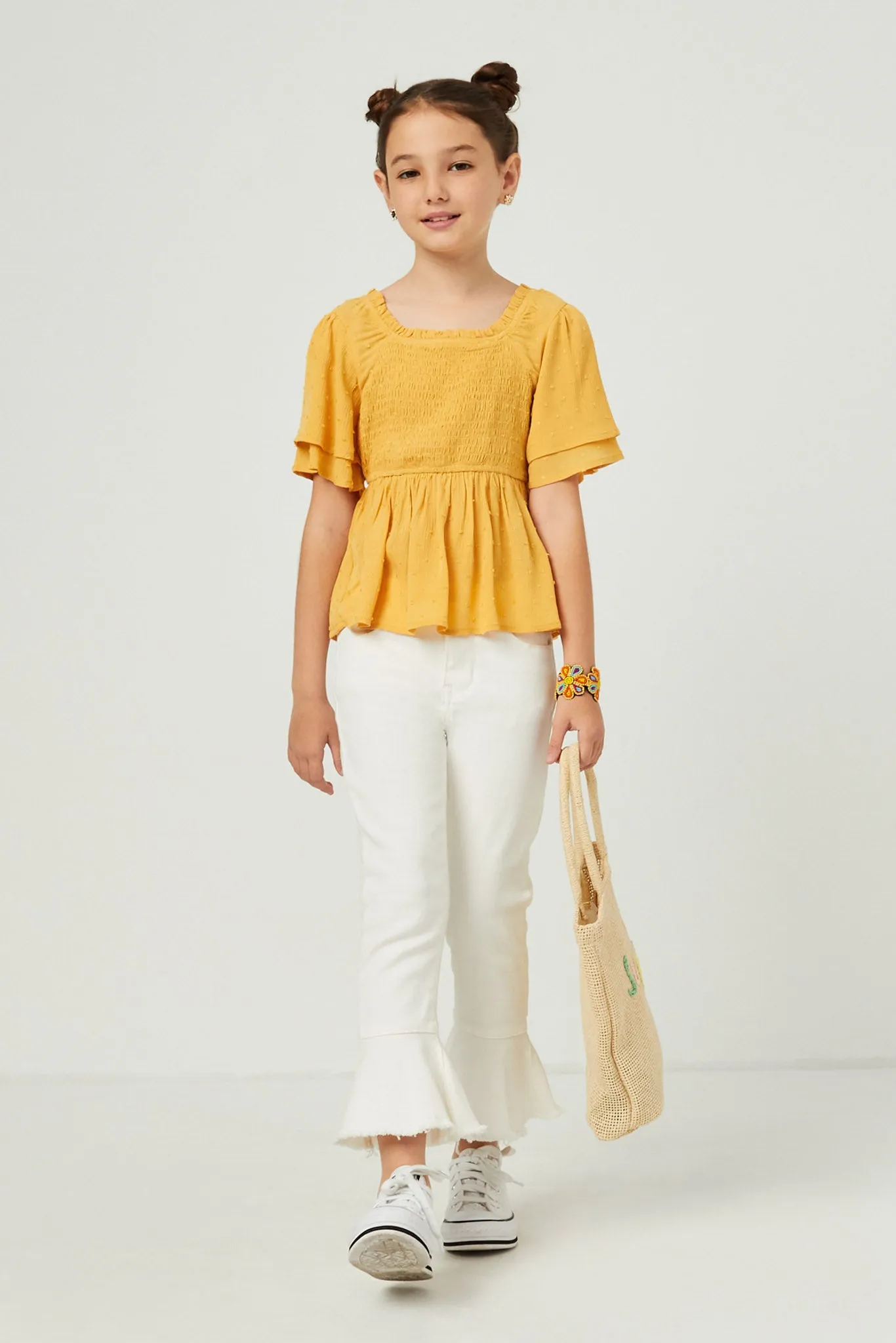 Swiss Dot Ruffled Flutter Sleeve Peplum