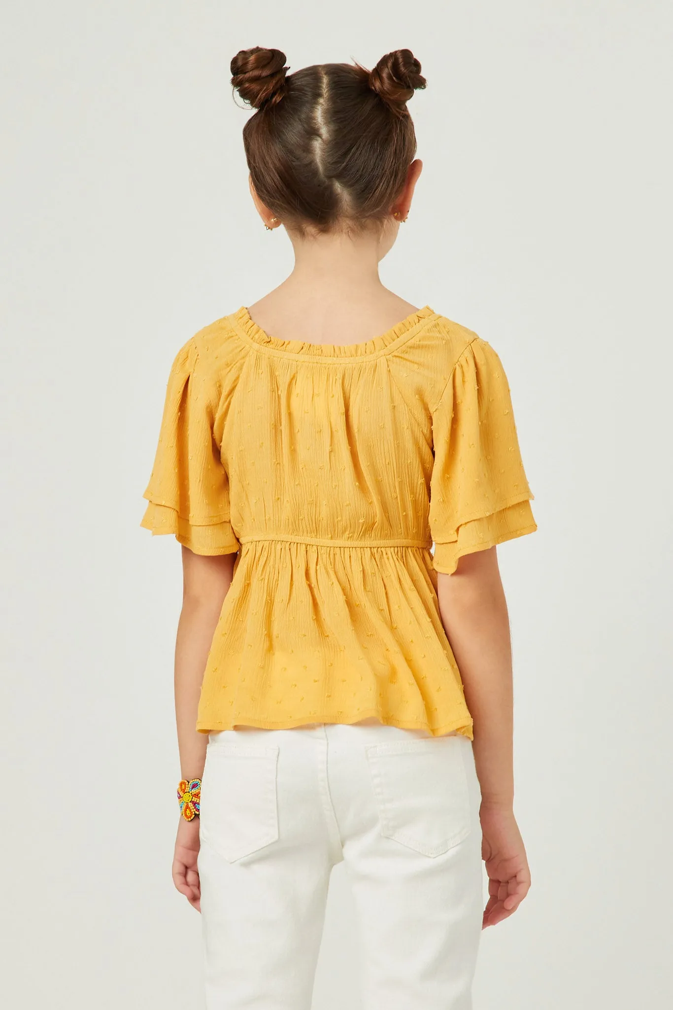 Swiss Dot Ruffled Flutter Sleeve Peplum