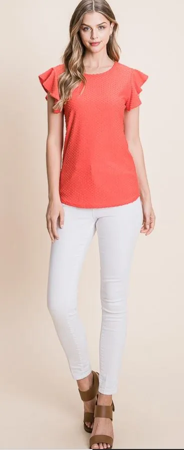 Swiss Dotted Ruffled Sleeve Top
