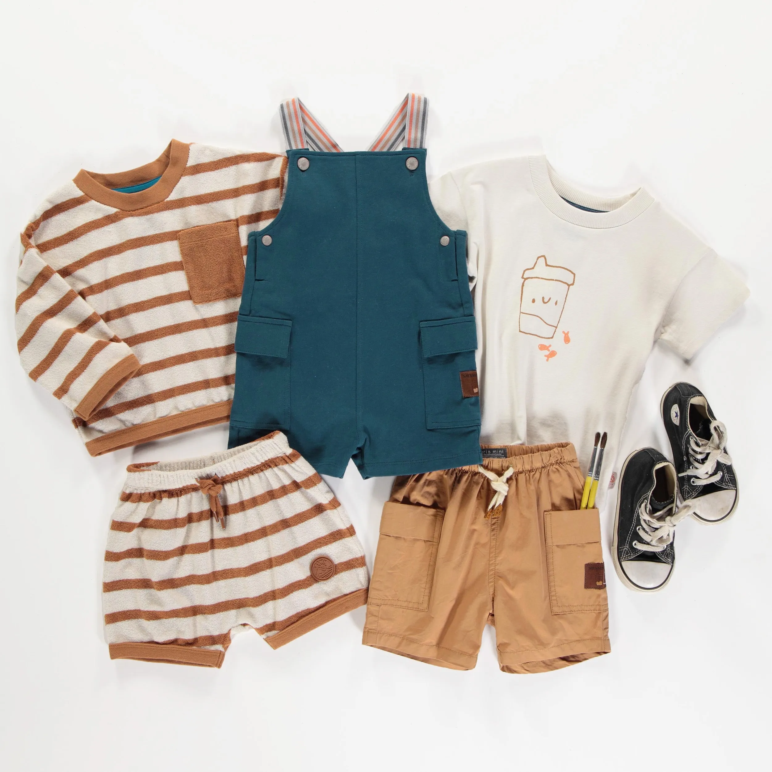 T-shirt ivoire à manches courtes en coton, bébé || Ivory short sleeved t-shirt in cotton, baby
