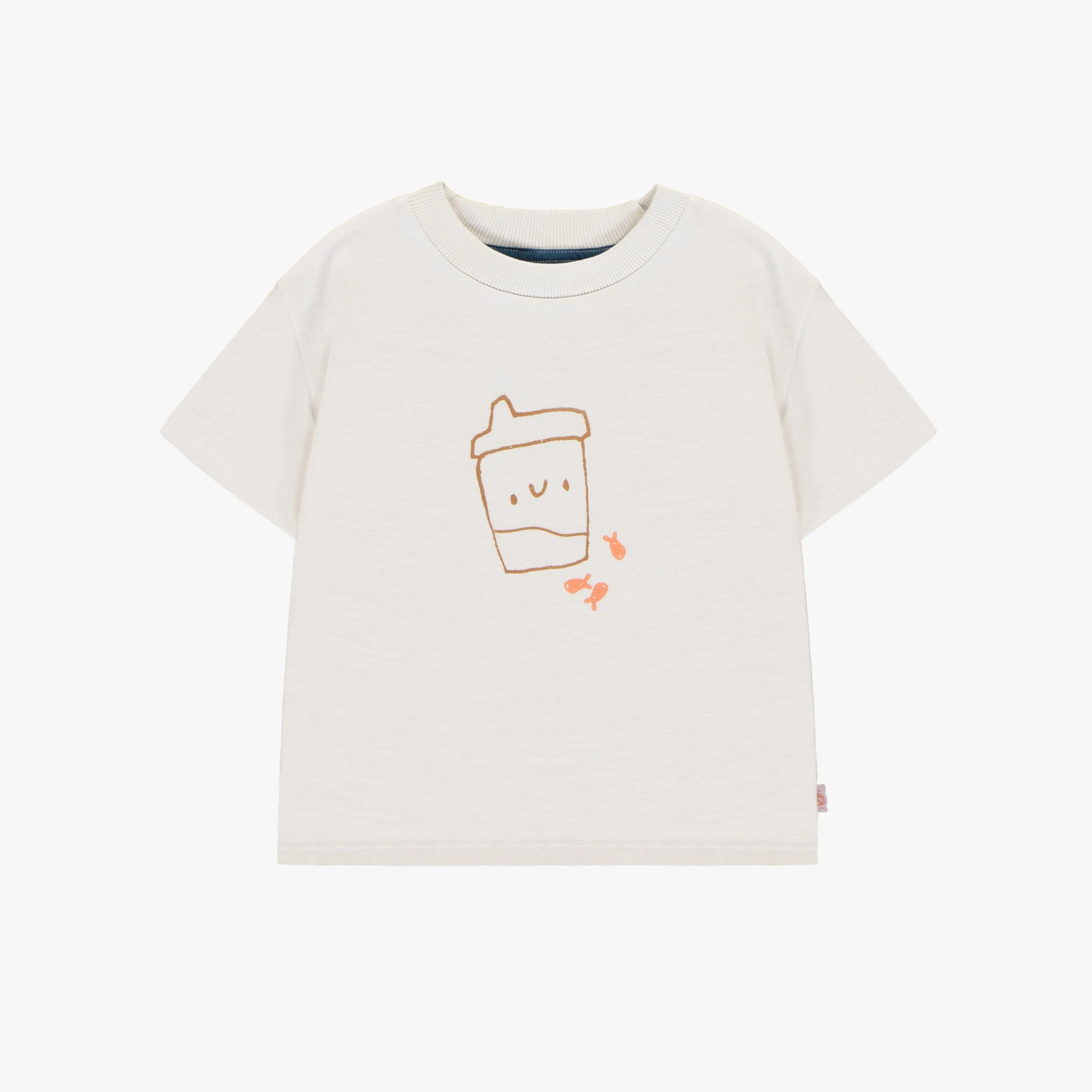 T-shirt ivoire à manches courtes en coton, bébé || Ivory short sleeved t-shirt in cotton, baby