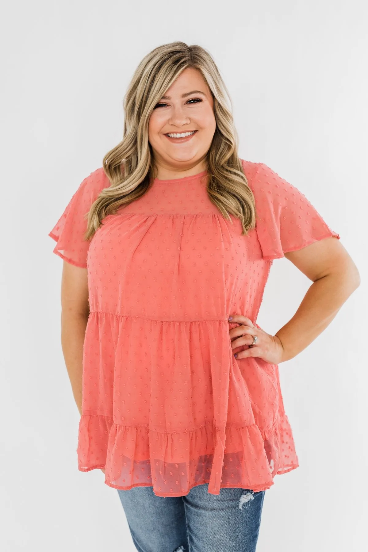 Take On The Day Ruffle Blouse- Deep Coral