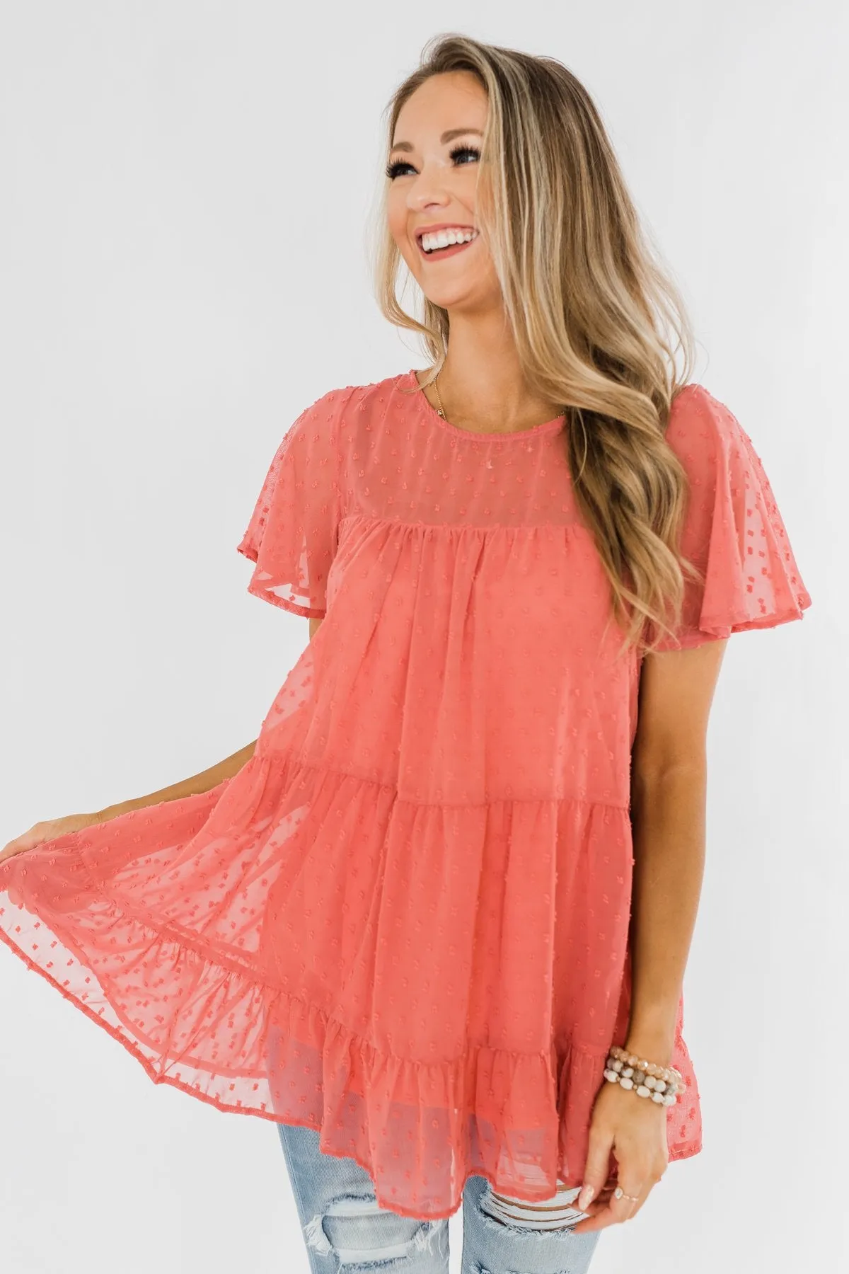 Take On The Day Ruffle Blouse- Deep Coral