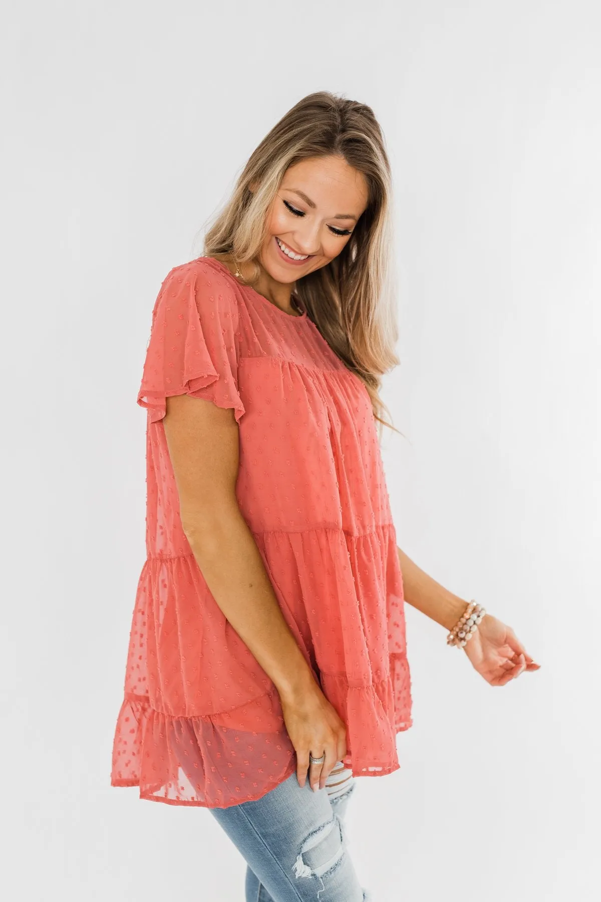 Take On The Day Ruffle Blouse- Deep Coral