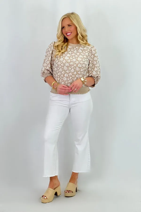 Taupe Textured Print Top