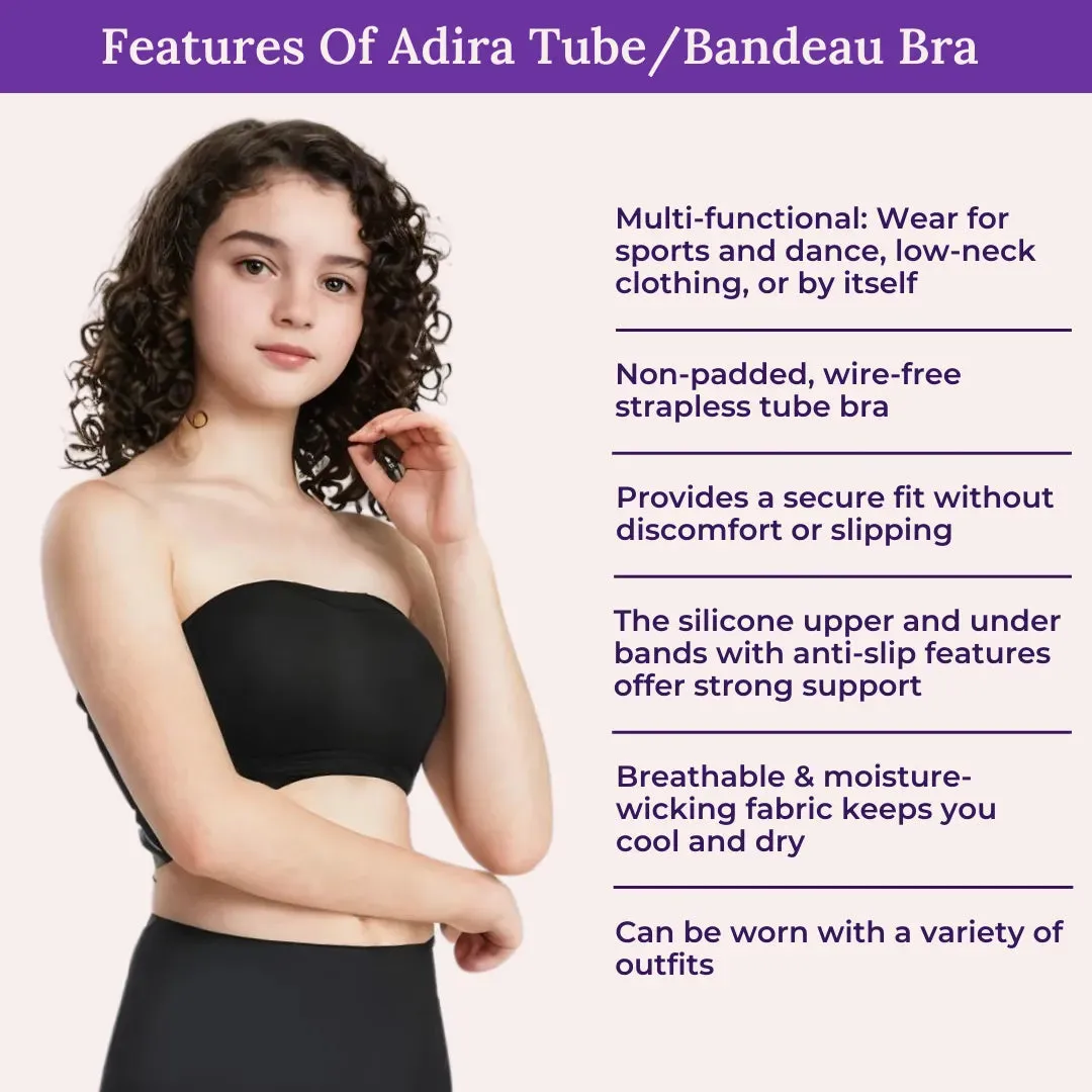 Teens Tube Top Bra | Slip On Style | 3 Layer Front Panel Conceals Nipples | Silicone Anti Slip Band Prevents Slipping | 2 Pack