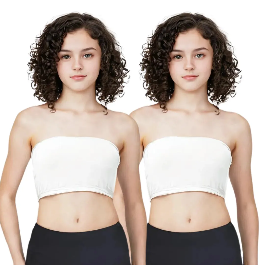 Teens Tube Top Bra | Slip On Style | 3 Layer Front Panel Conceals Nipples | Silicone Anti Slip Band Prevents Slipping | 2 Pack