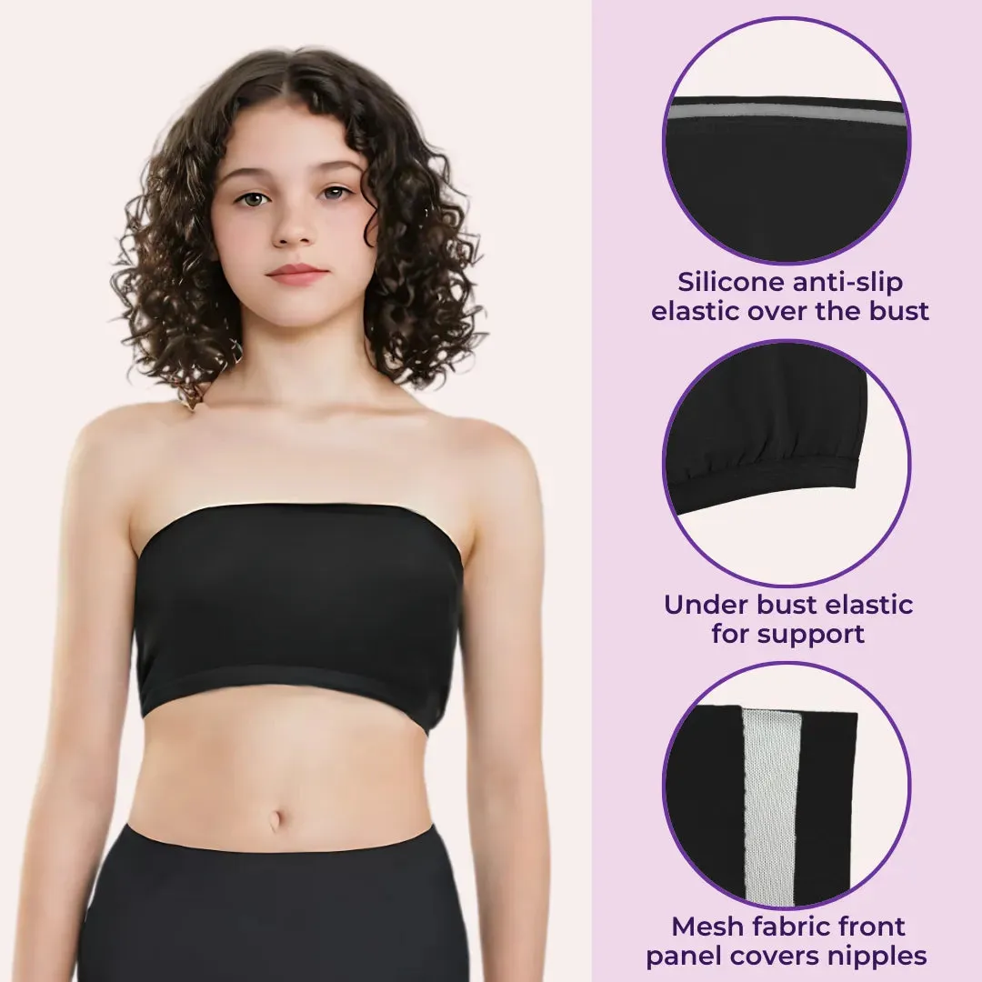 Teens Tube Top Bra | Slip On Style | 3 Layer Front Panel Conceals Nipples | Silicone Anti Slip Band Prevents Slipping | 2 Pack