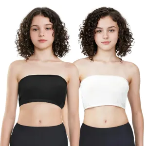 Teens Tube Top Bra | Slip On Style | 3 Layer Front Panel Conceals Nipples | Silicone Anti Slip Band Prevents Slipping | 2 Pack