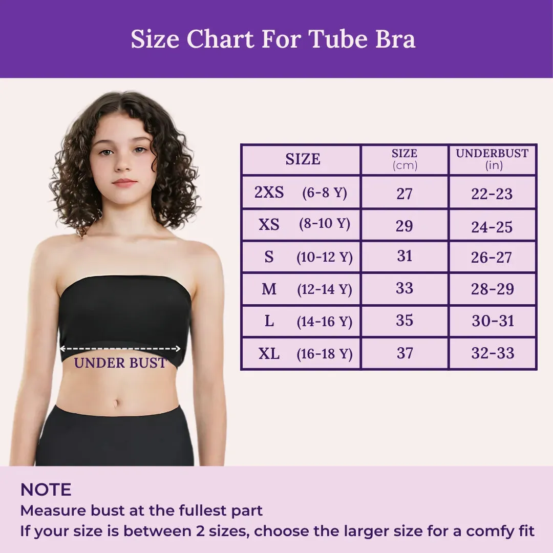 Teens Tube Top Bra | Slip On Style | 3 Layer Front Panel Conceals Nipples | Silicone Anti Slip Band Prevents Slipping | 2 Pack