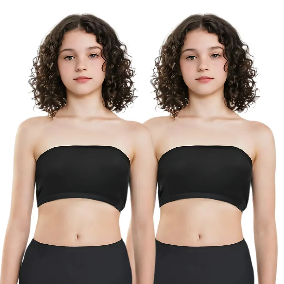 Teens Tube Top Bra | Slip On Style | 3 Layer Front Panel Conceals Nipples | Silicone Anti Slip Band Prevents Slipping | 2 Pack