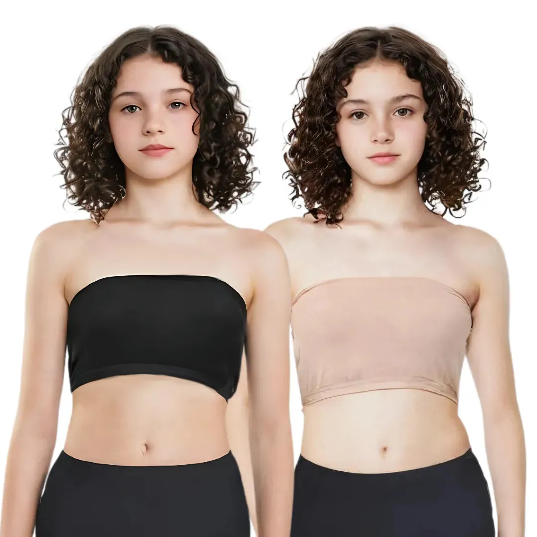 Teens Tube Top Bra | Slip On Style | 3 Layer Front Panel Conceals Nipples | Silicone Anti Slip Band Prevents Slipping | 2 Pack