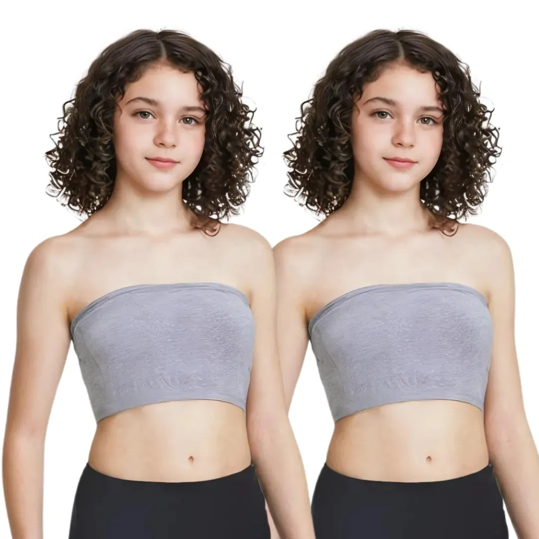 Teens Tube Top Bra | Slip On Style | 3 Layer Front Panel Conceals Nipples | Silicone Anti Slip Band Prevents Slipping | 2 Pack