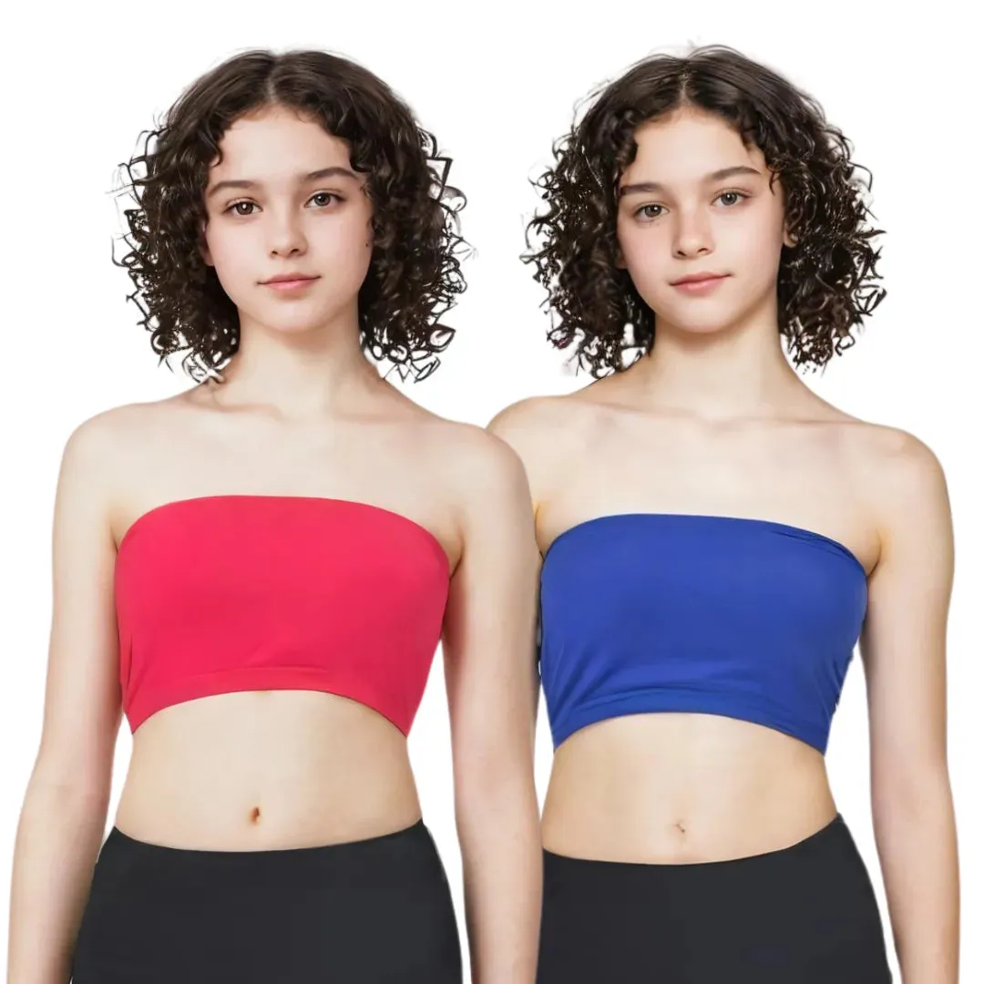 Teens Tube Top Bra | Slip On Style | 3 Layer Front Panel Conceals Nipples | Silicone Anti Slip Band Prevents Slipping | 2 Pack