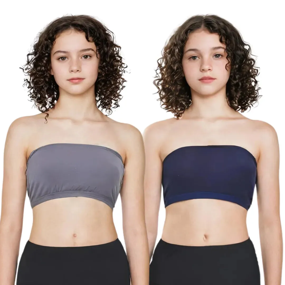 Teens Tube Top Bra | Slip On Style | 3 Layer Front Panel Conceals Nipples | Silicone Anti Slip Band Prevents Slipping | 2 Pack