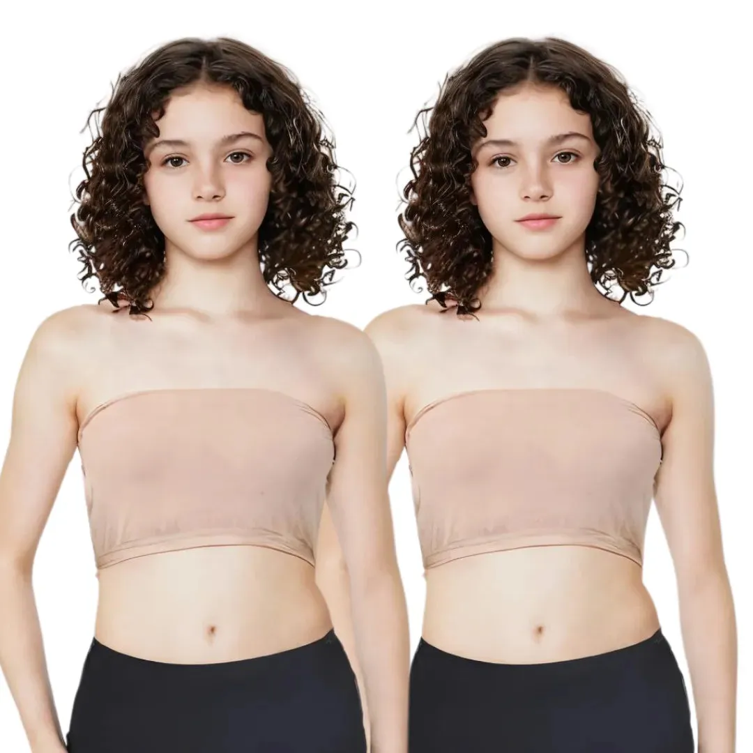 Teens Tube Top Bra | Slip On Style | 3 Layer Front Panel Conceals Nipples | Silicone Anti Slip Band Prevents Slipping | 2 Pack