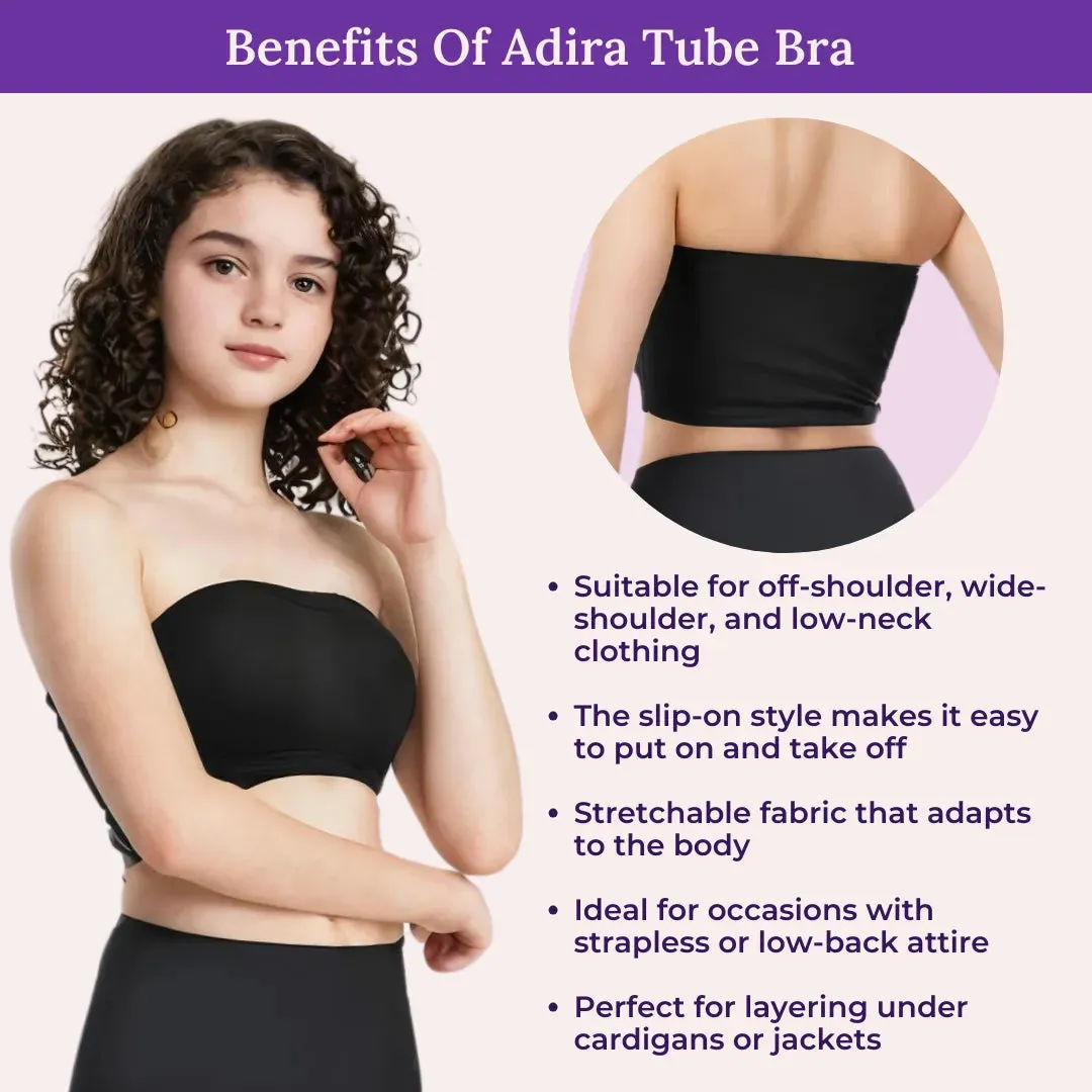 Teens Tube Top Bra | Slip On Style | 3 Layer Front Panel Conceals Nipples | Silicone Anti Slip Band Prevents Slipping | 2 Pack