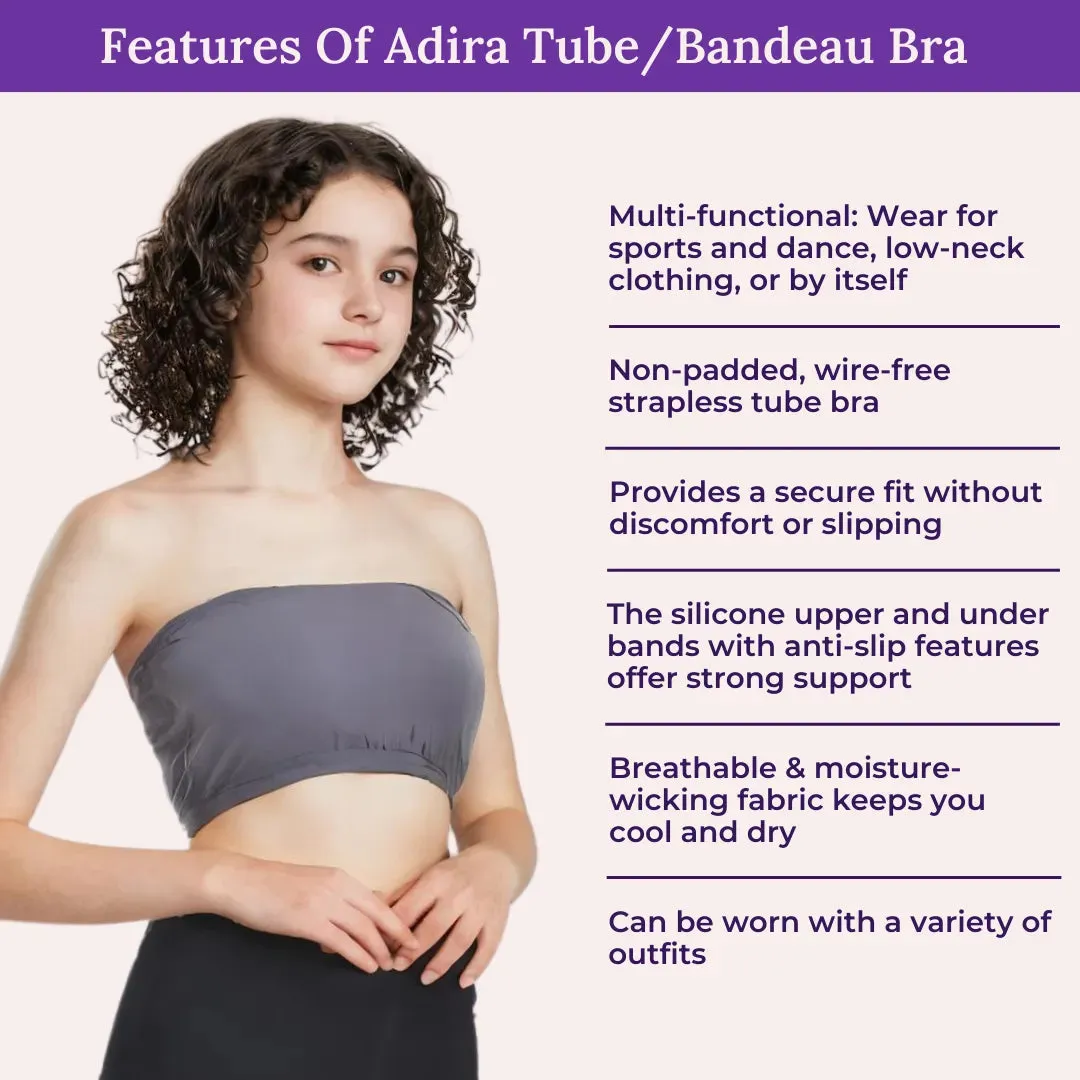 Teens Tube Top Bra | Slip On Style | 3 Layer Front Panel Conceals Nipples | Silicone Anti Slip Band Prevents Slipping