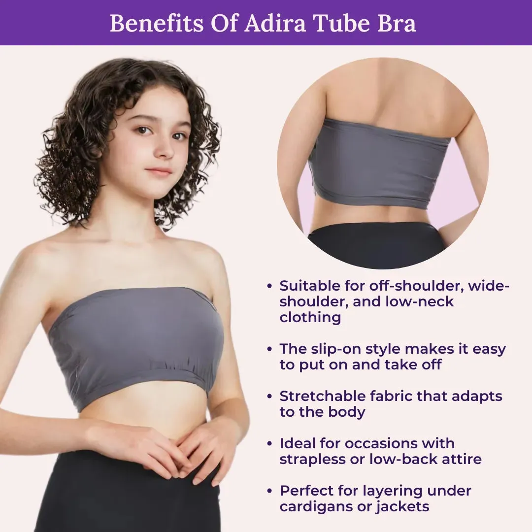 Teens Tube Top Bra | Slip On Style | 3 Layer Front Panel Conceals Nipples | Silicone Anti Slip Band Prevents Slipping