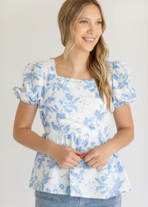 Textured Printed Woven Peplum Top - FINAL SALE
