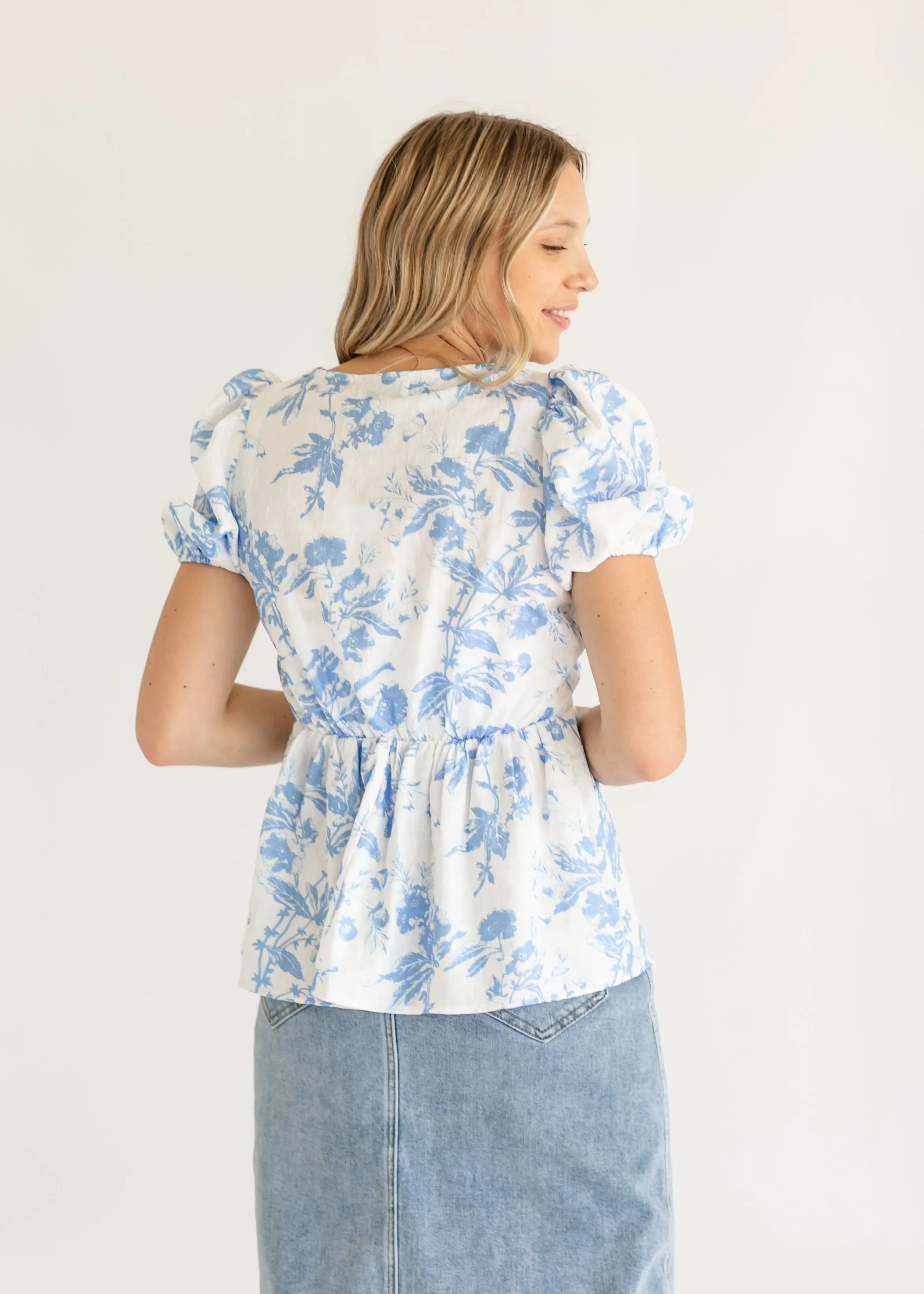 Textured Printed Woven Peplum Top - FINAL SALE