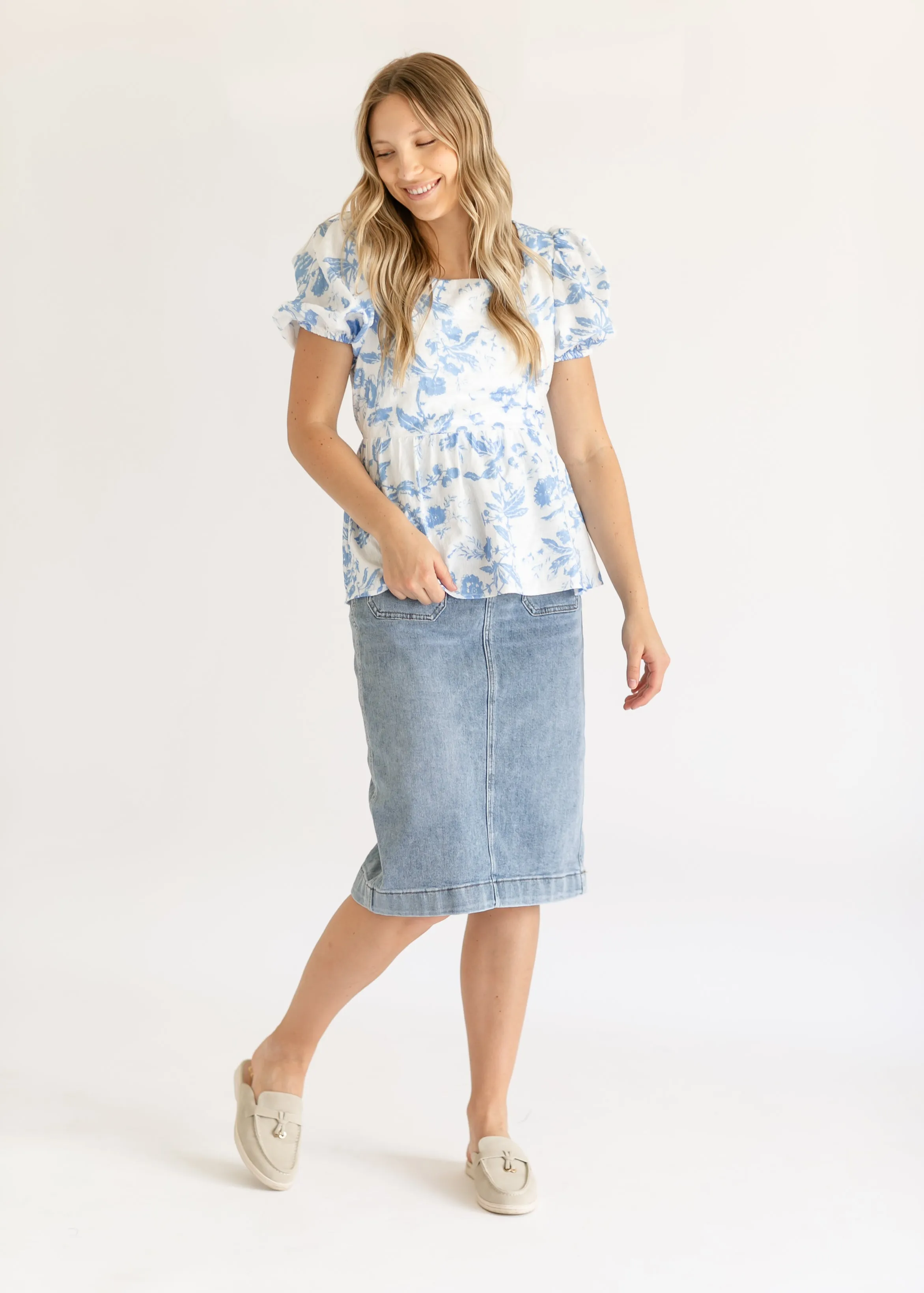 Textured Printed Woven Peplum Top - FINAL SALE