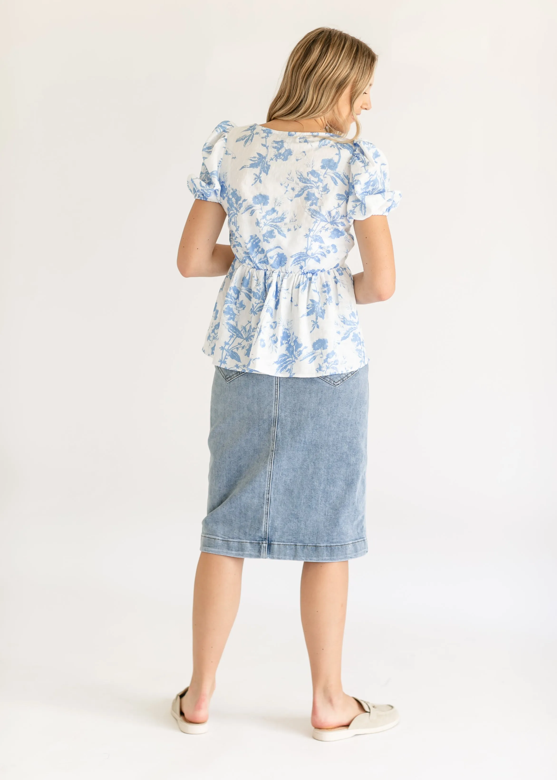 Textured Printed Woven Peplum Top - FINAL SALE