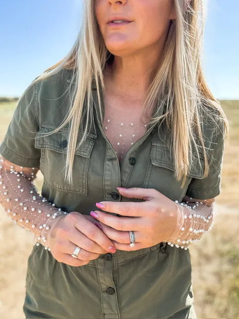 The Golden Hour Pearl Embellished Layering Top