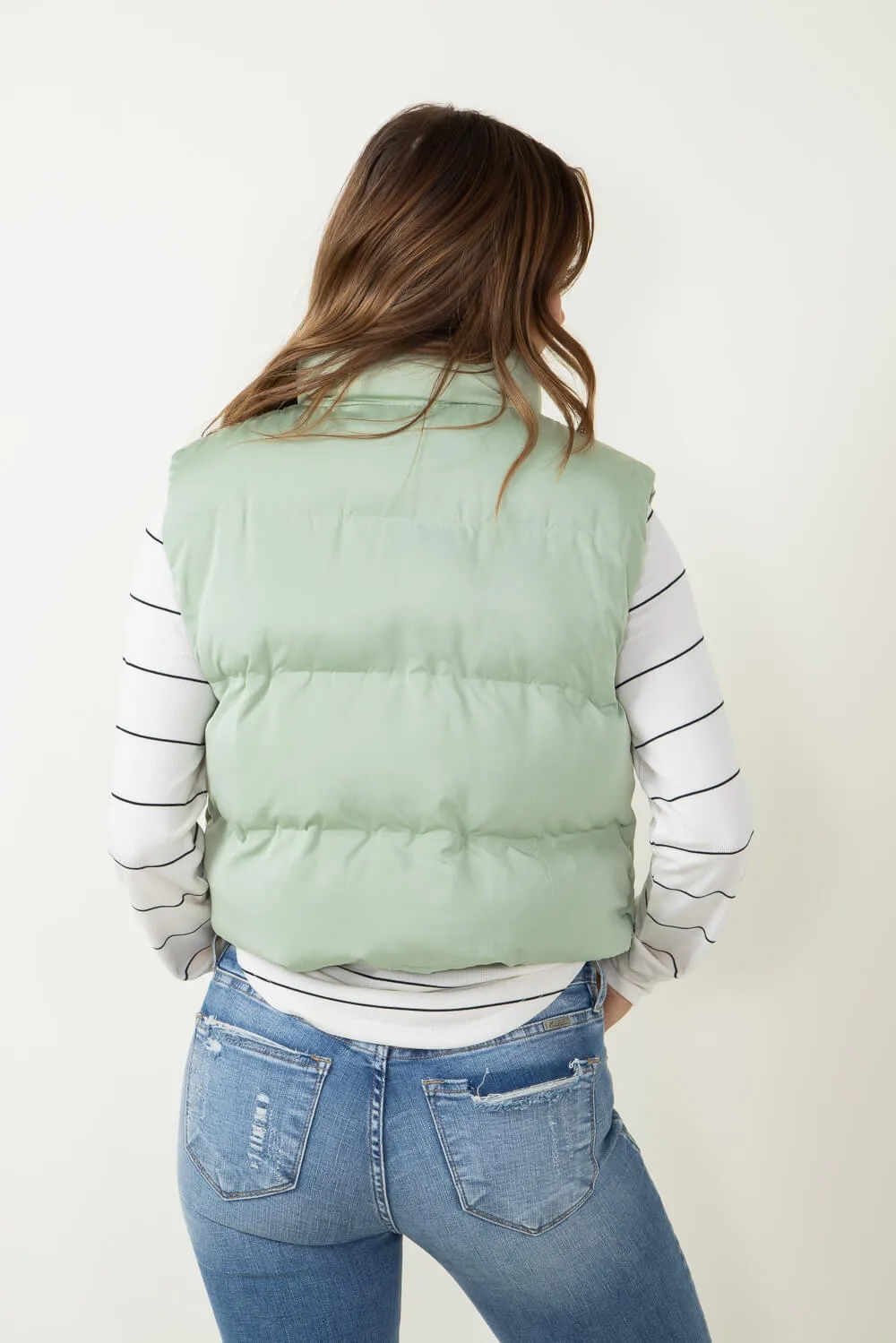 Thread & Supply Issey Cropped Puffer Vest for Women in Sage Green | J2691PPGTS-SAGE