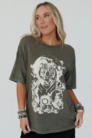 Tiger Moon Graphic Tee - Iron