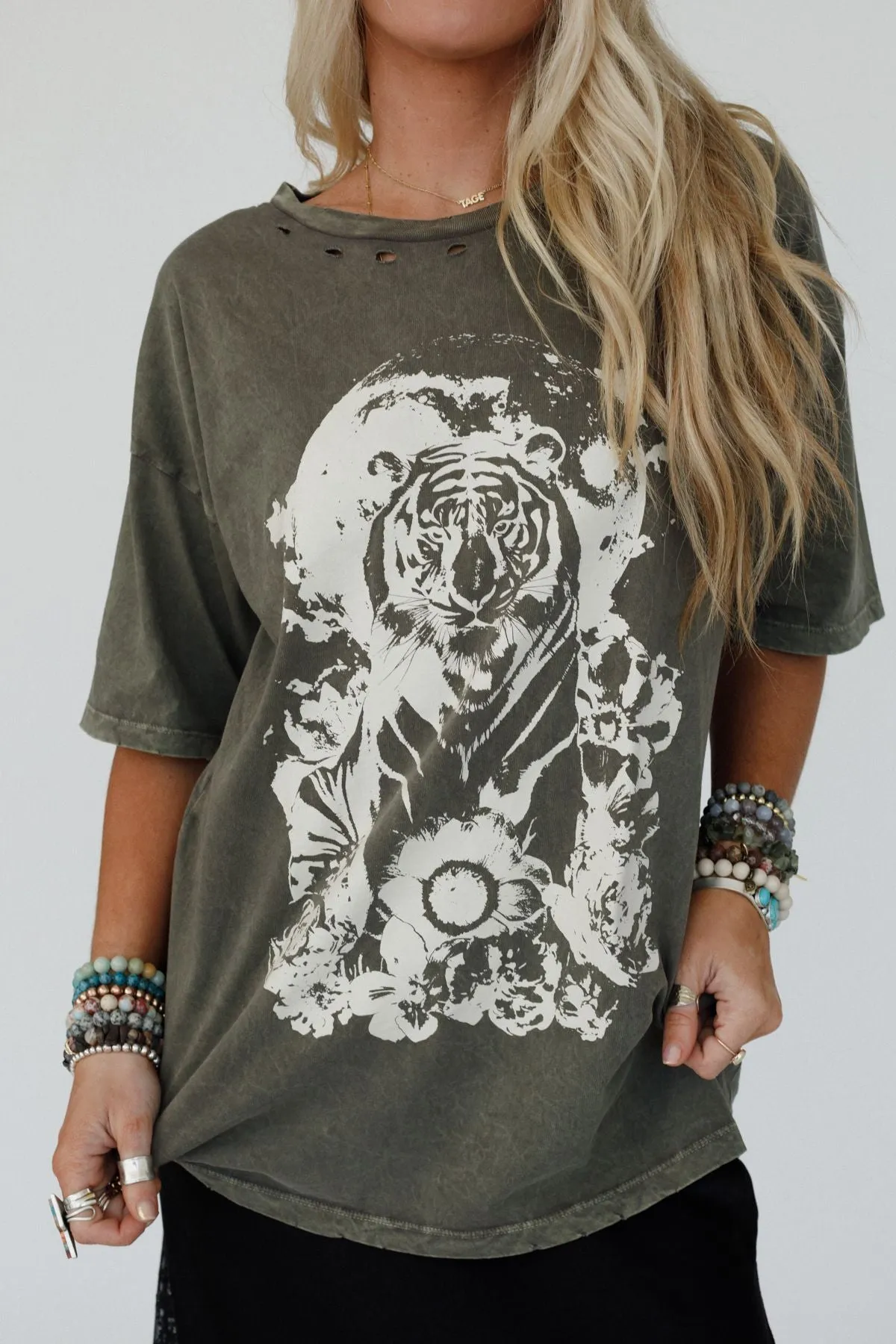 Tiger Moon Graphic Tee - Iron