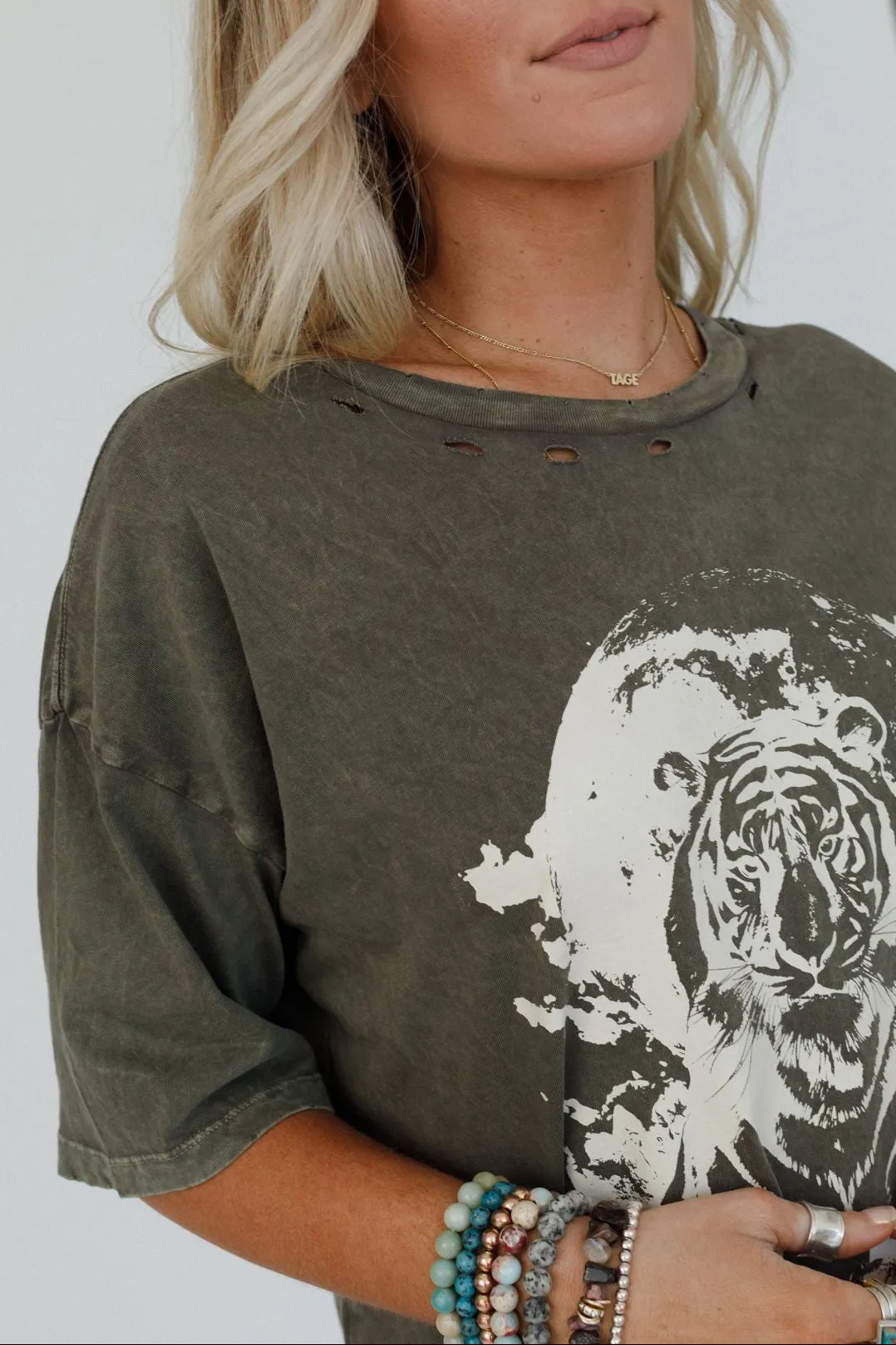 Tiger Moon Graphic Tee - Iron