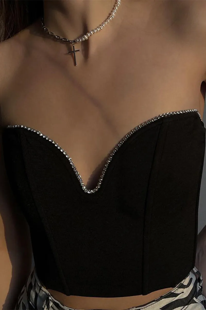 TL0255 Rhinestones Bustier Top
