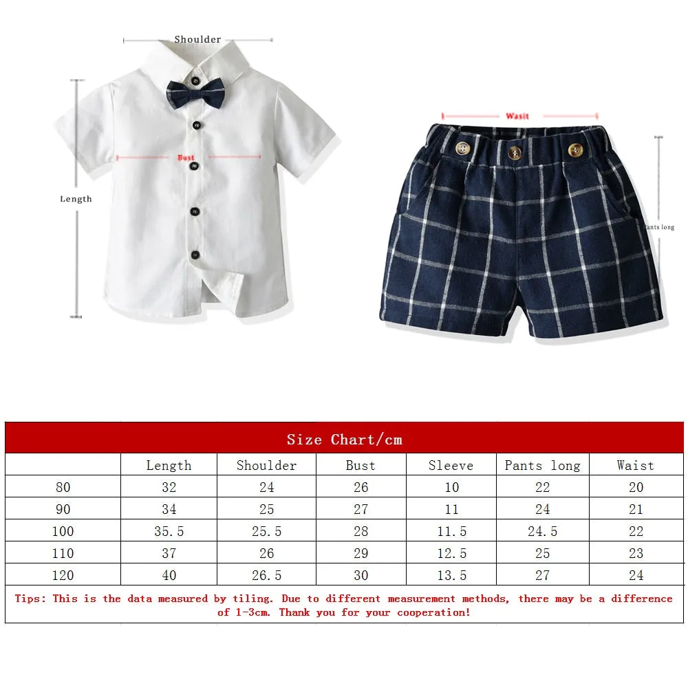 Top and Top Fashion Kids Summer Casual Outfits Short Sleeve Bowtie Shirt Overalls Gentleman Clothes Little Boys Clothing Set