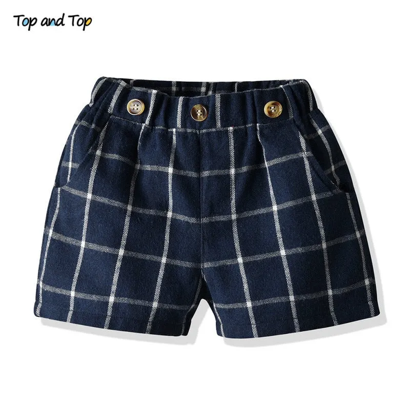 Top and Top Fashion Kids Summer Casual Outfits Short Sleeve Bowtie Shirt Overalls Gentleman Clothes Little Boys Clothing Set